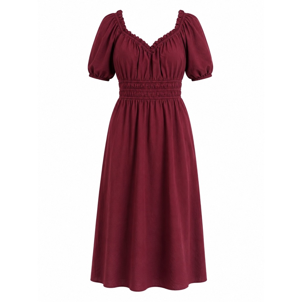 Old Navy Dress Womens XL Burgundy Puff Sleeve Cottagecore Smocked Boho Midi